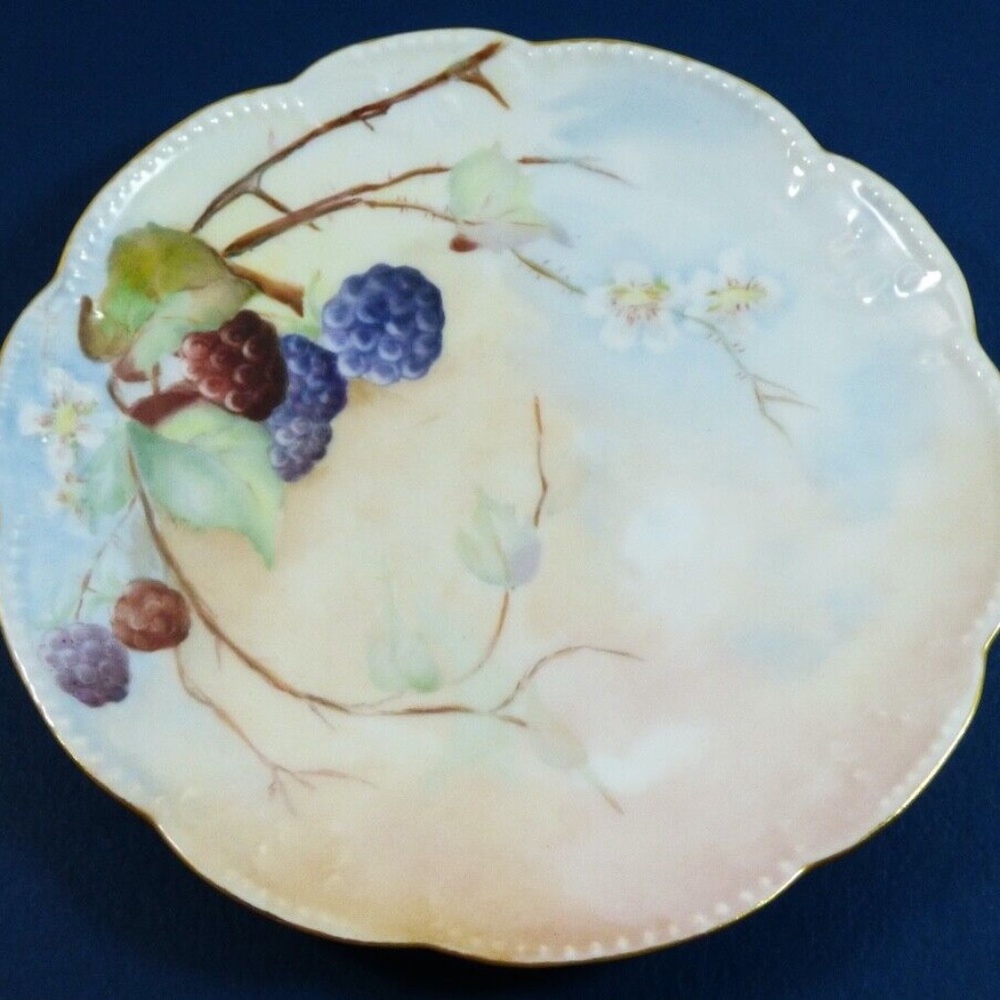 Vintage AK France Limoges Plate Hand Painted 6.25" Berry pattern